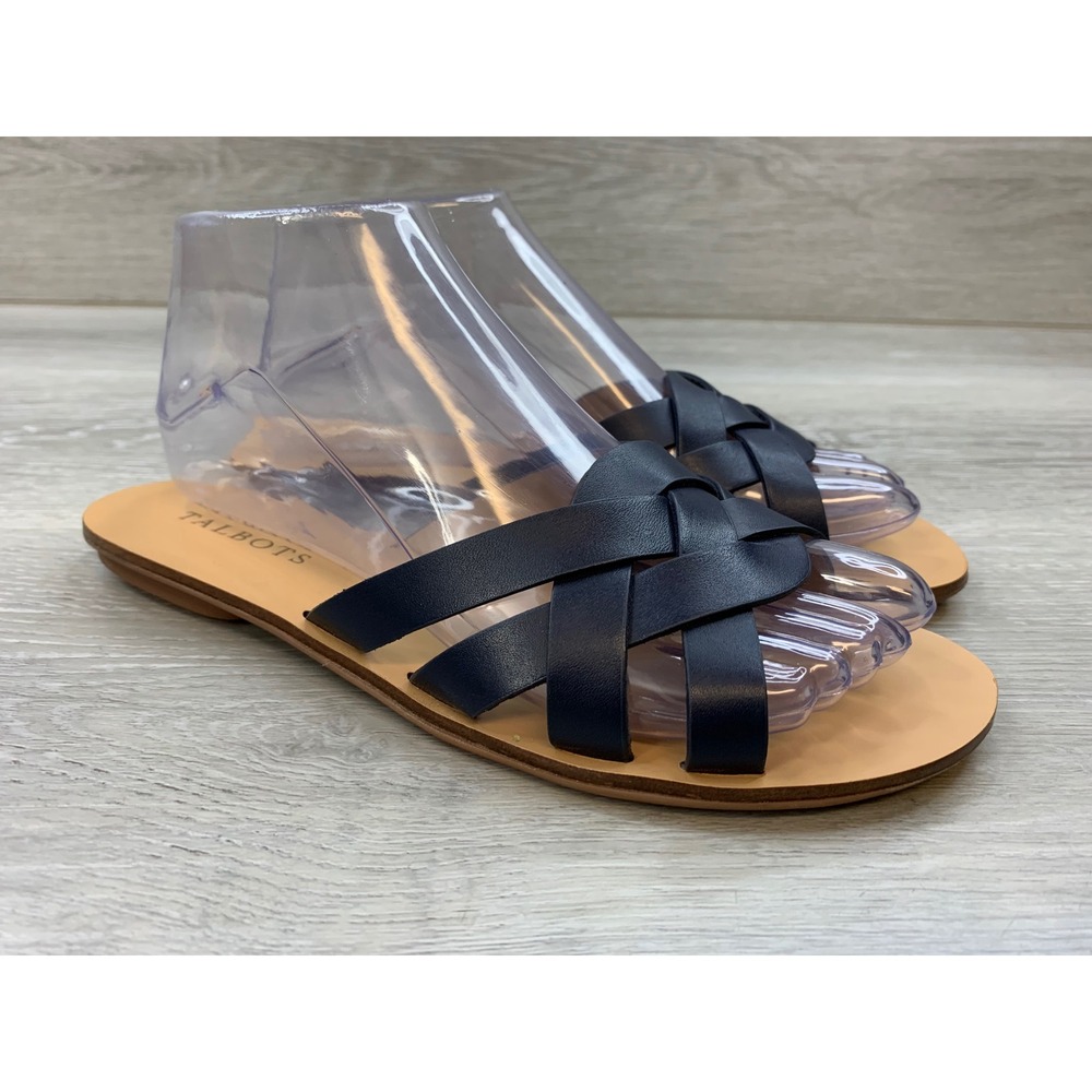 Talbots Women's Blue Leather Woven Slide Sandals Flats Size 7 Casual Shoes